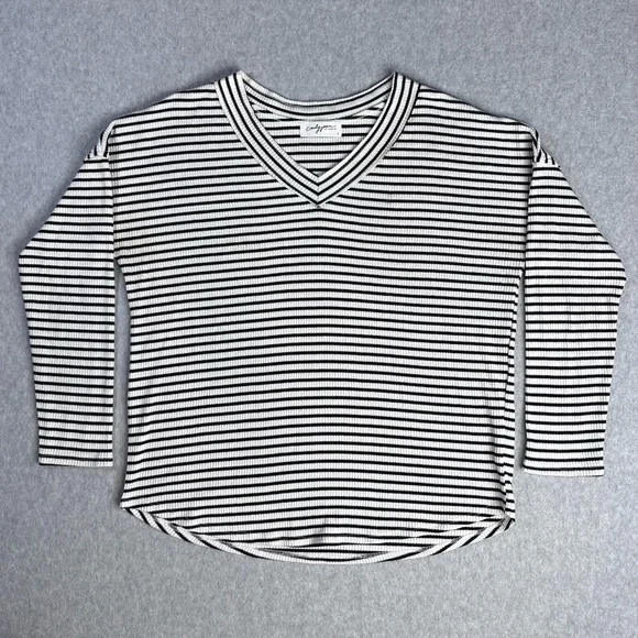 Carly Jean Los Angeles Black and White Striped Long Sleeve Top - Picture 1 of 5